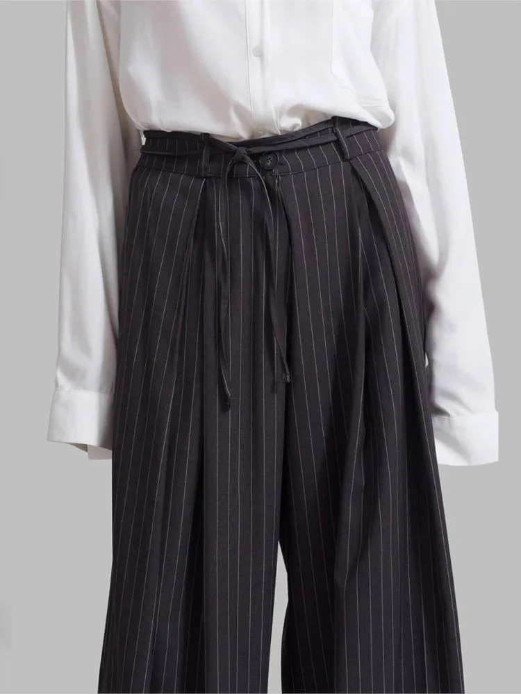 Street Striped Trousers Loose Drapey Spring Casual Pocket Suit Pants Lace-up High-waisted Trousers For Women Pantalones De Mujer