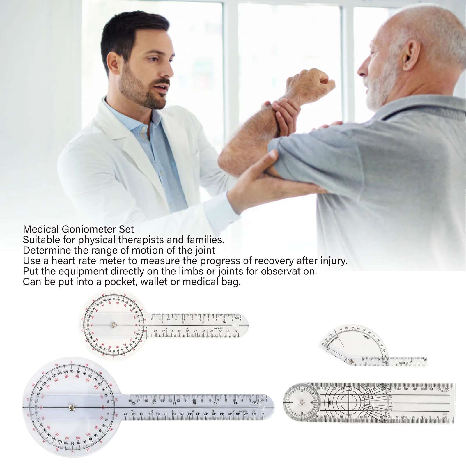 Goniometer Set Rotate 4pcs ABS Transparent Orthopedic Angle Measurement Ruler for Family Goniometer Ruler Set