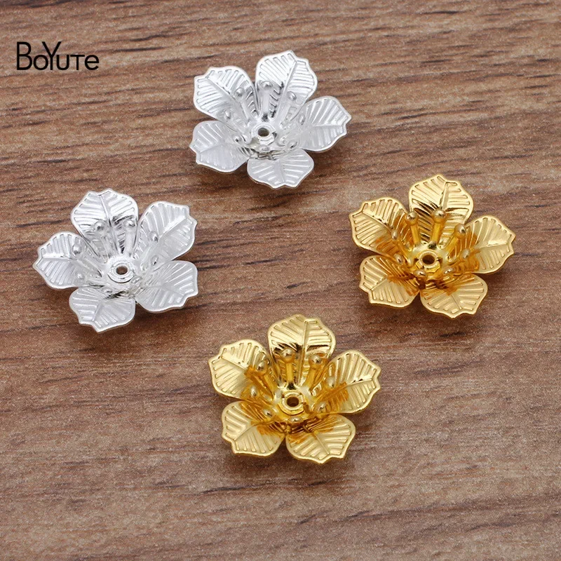 BoYuTe-Metal Brass Flower Materiais, Handmade DIY, Jóias Fazendo Acessórios, Atacado, 16*6mm, 100 PCs/Lot