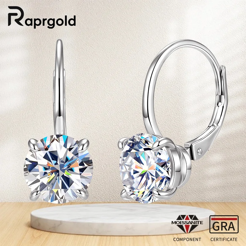 

RAPRGOLD 1-2ct Round Moissanite Classic Hoop Earrings for Women S925 Sterling Silver Leverback Earring Jewelry Gifts Pendientes