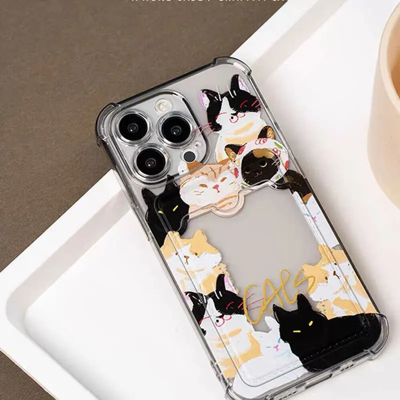 2024 Kitten pattern Phone Case For iPhone 14 16 11 12 13 15 Pro Max XS XR 7 8 Plus Case Cover Soft Silicone Wallet Card Holder