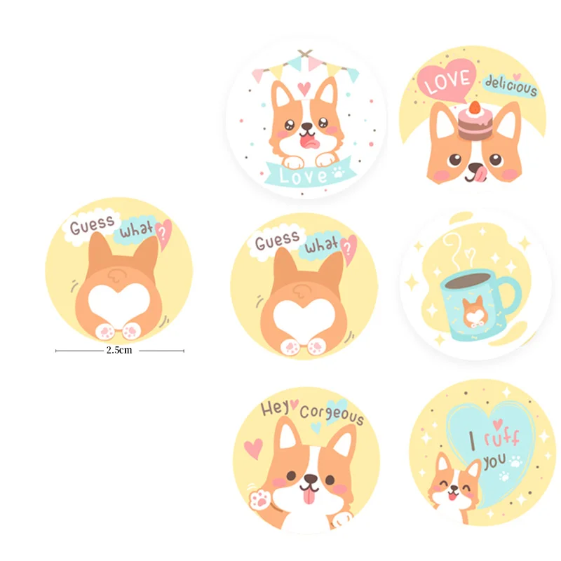 500pcs Cute Corgi Animals Stickers for Kids Children Kindergarten School Encouragement Students Games Toy Reward Labels Stickers