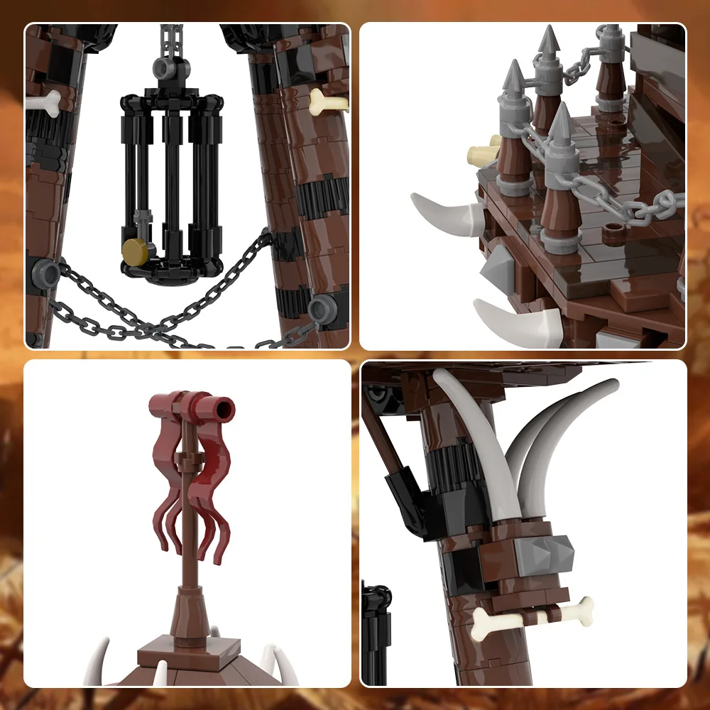 Gobricks MOC Orc Archery Tower Building Blocks รุ่น Orc เกมสถาปัตยกรรมยุคกลางปราสาท Watchtower อิฐ DIY ของเล่นเด็กของขวัญ