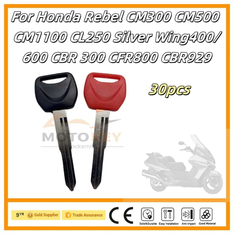 

30pcs Motorcycle keys Blank Key Uncut Blade For Honda Rebel CM300 CM500 CM1100 CL250 Silver Wing400/600 CBR 300 CFR800 CBR929