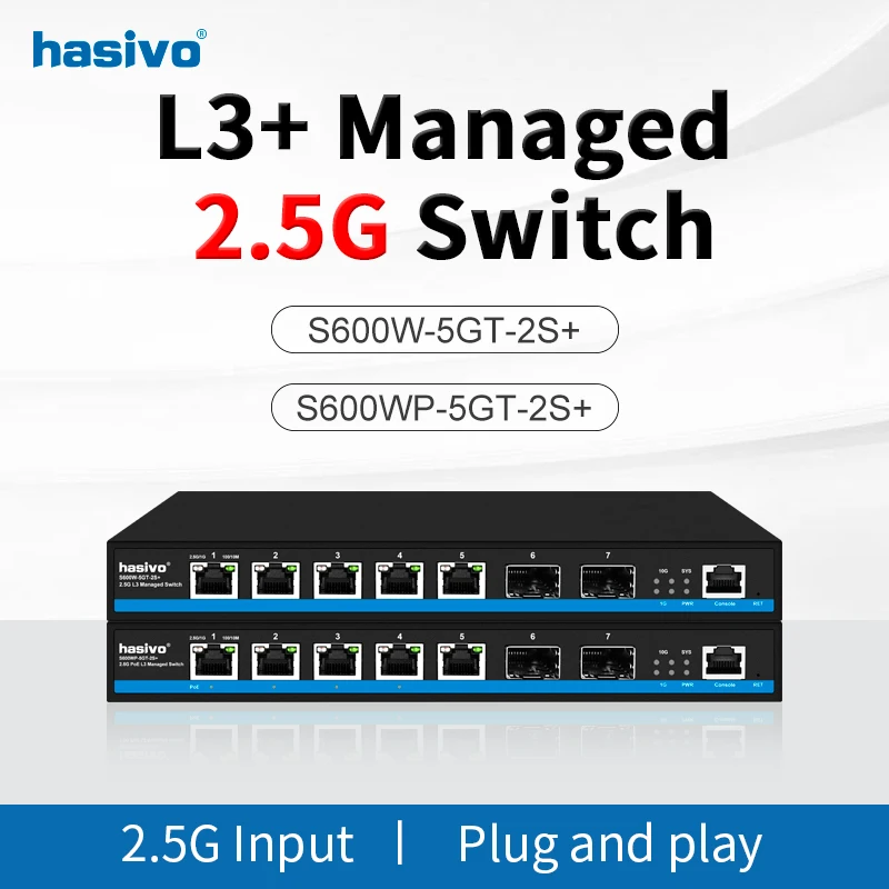 5*10M/100M/1G/2.5G RJ45+2*100M/1000M/1G/10G SFP L3 Managed Switch