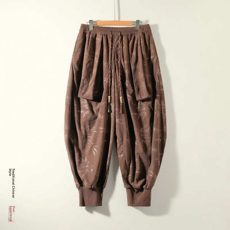 

Новые китайские брюки из вельвета с тематическим дизайном, узором в виде белок, прямым кроем, манжетами и средней посадкой, повседневные