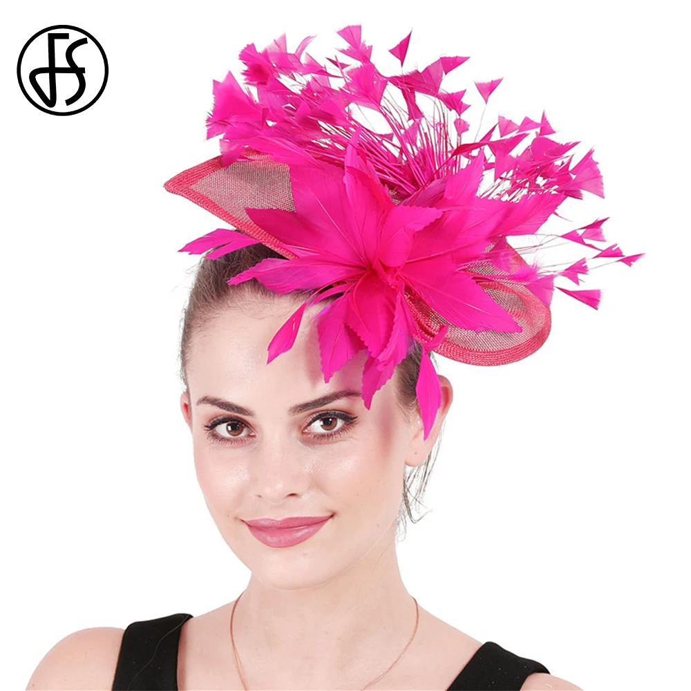 FS Rose Red Fascinators Kentucky Hats For Women Luxury Wedding Ceremony Church Headdress Ladies Cocktail Party Dress Derby Cap