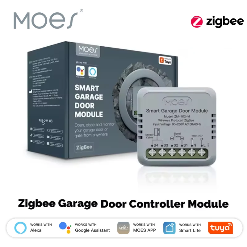 

MOES Tuya Zigbee Garage Door Controller Switch Module Door Opener Voice Control Smart App Remote Work With Alexa Google Home