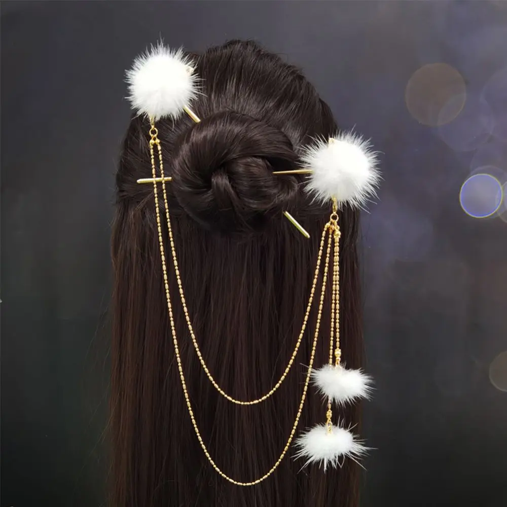 

Women Jewelry Retro Pearl Tassel Hair Fork Double Strand Hairpins Headdress Hair Sticks