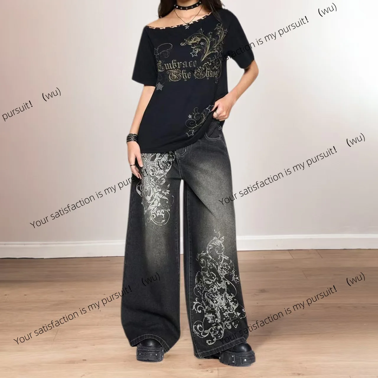 

Европейские и американские уличные хипстеры, ретро-печать, контрастные цвета, с низкой талией, свободные прямые джинсы, старые повседневные джинсы