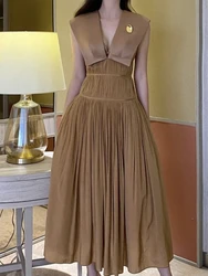 Deep V Neck Woman Sundress Women Sleeveless Beach Dress Backless Party Boho Runway Embroidery Sexy 2022 Summer Solid Dresses