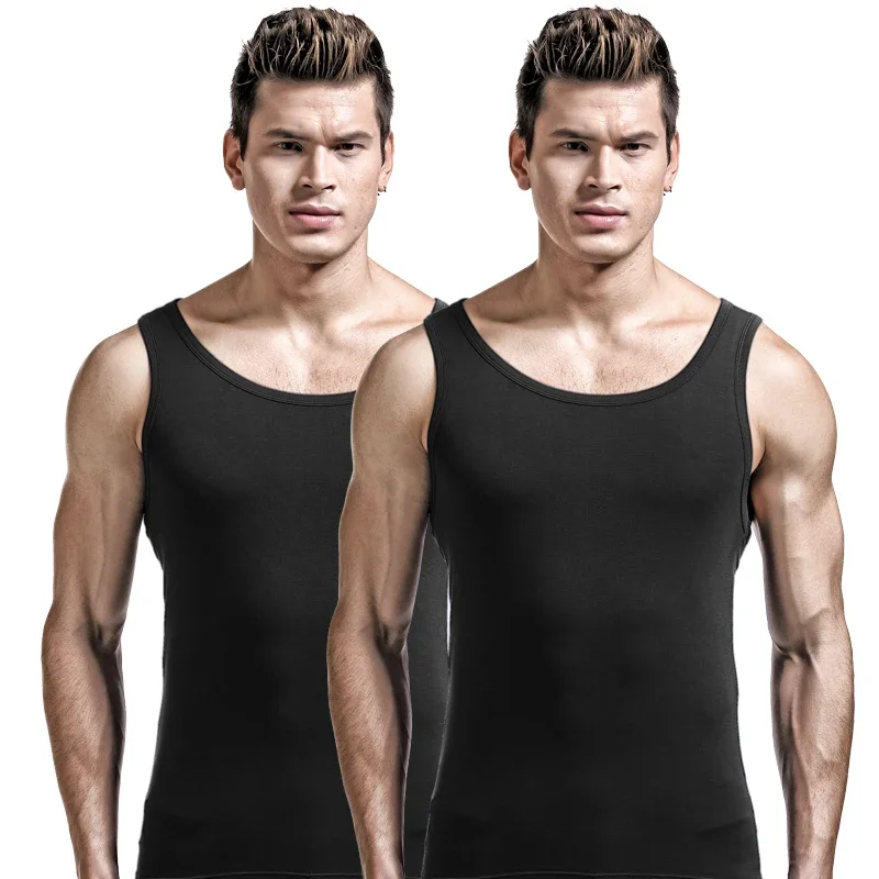 2er-Pack Herren-Unterhemden: Sommerliche, schmal geschnittene Sport- und Fitness-Unterwäsche aus Modal – Weißes Unterhemd