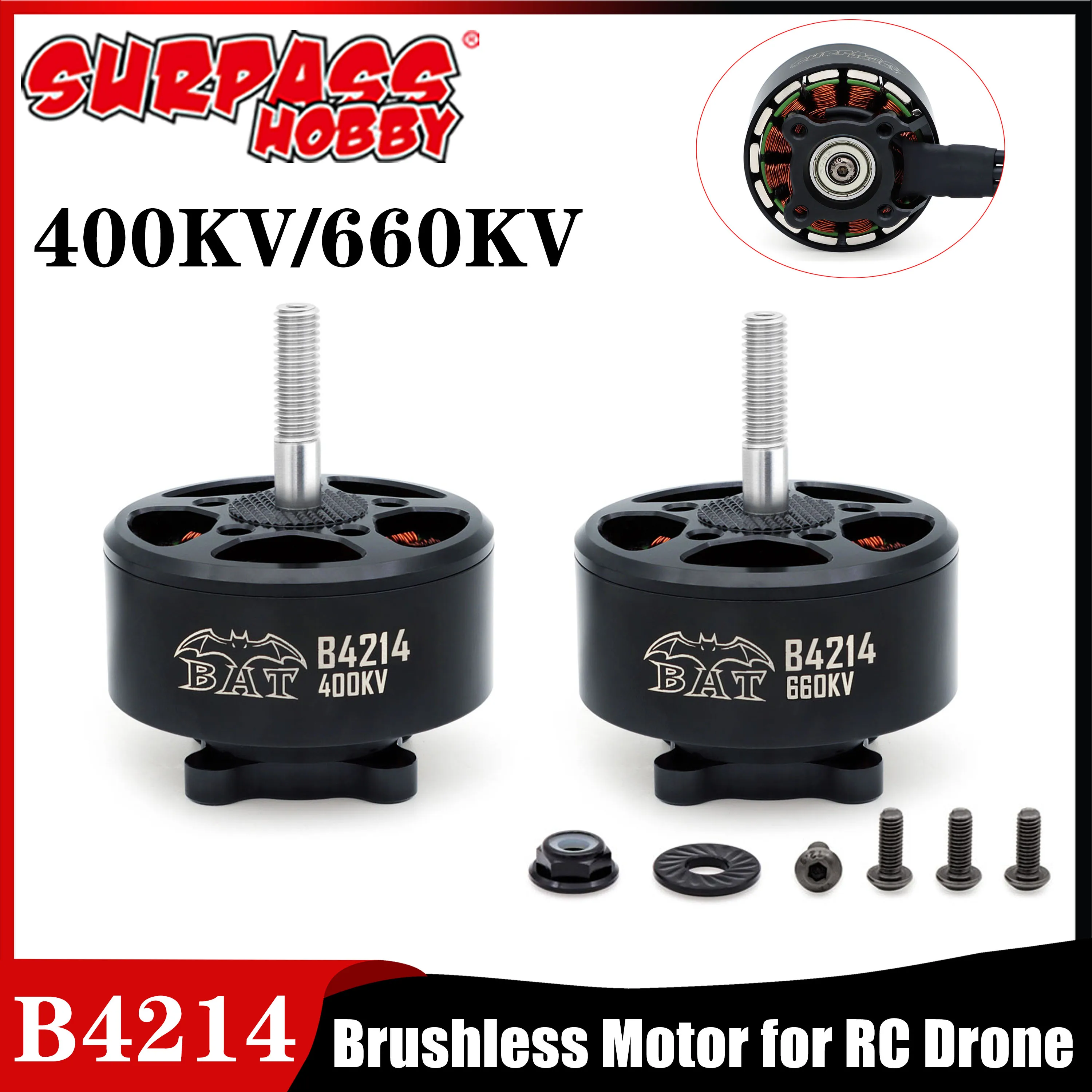 

Surpass Hobby BAT 4214 B4214 400KV 660KV Outrunner Brushless Motor M6 Shaft High Efficiency for RC FPV Drone Airplane DIY Parts