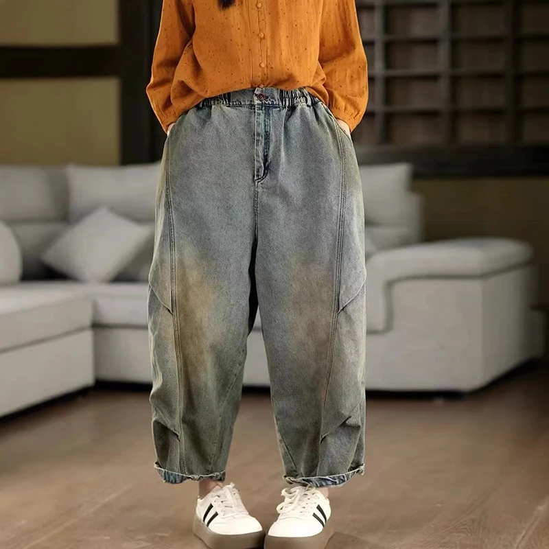 

Женские джинсы-бойфренды с высокой талией, новинка 2026 года, весенний винтажный стиль, уличная мода, свободные повседневные брюки из выстиранного денима M2285