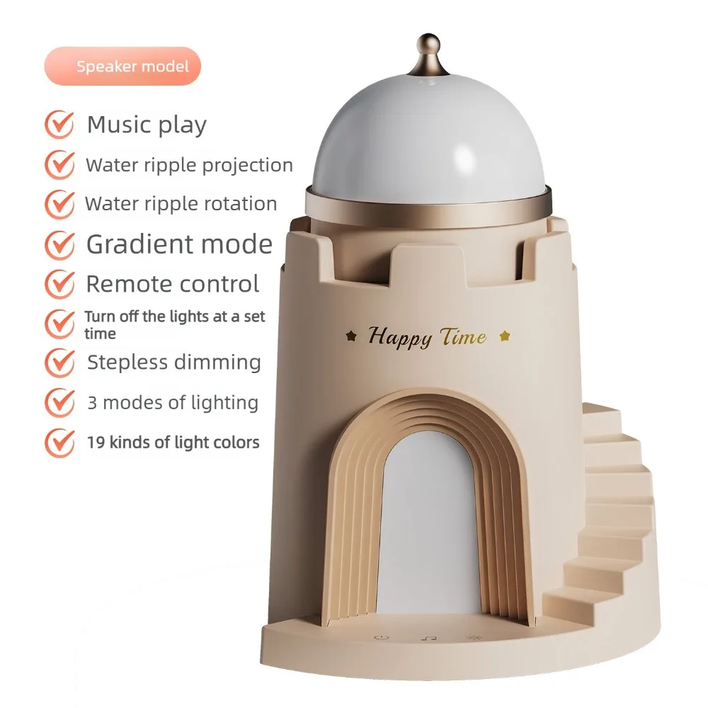 Castle Shaped Water Wave Projector Lamp Bluetooth Speaker Romantic Night Light Gift for Girlfriend Bedroom Decor view 6