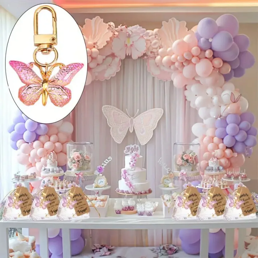 36pcs, Butterfly Keychain Gift Set, 12pcs Acrylic Purple Keychains, 12pcs Brown Cards and 12pcs Organza Drawstring Bags, Gender