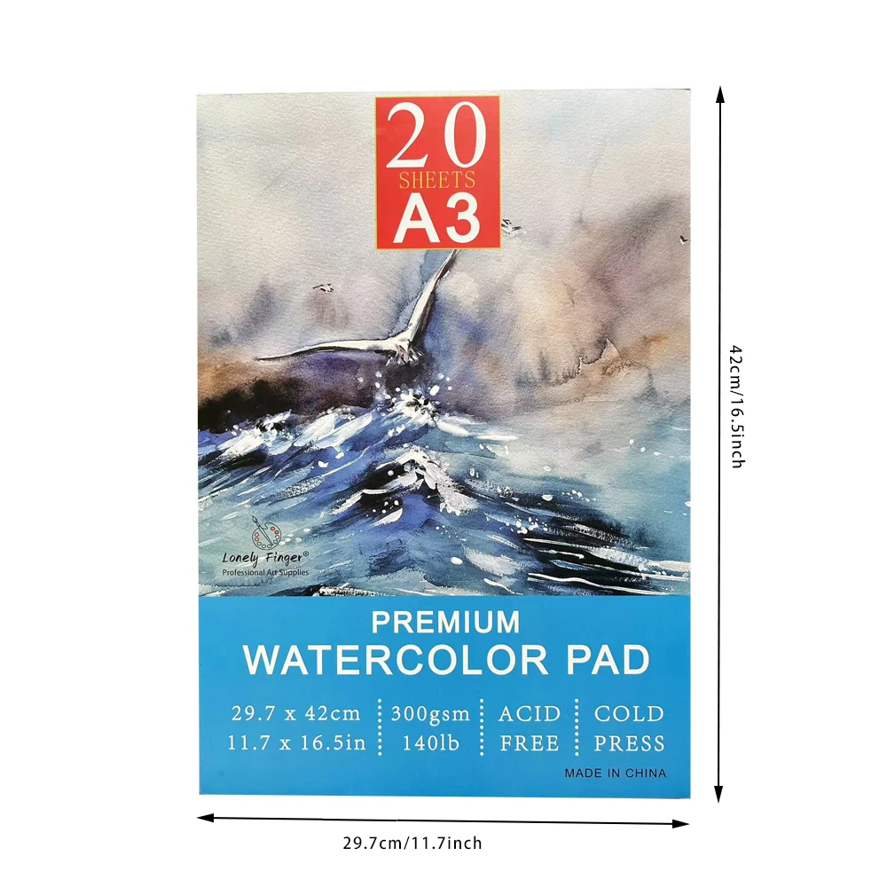 A3/A4/A5 Watercolor Pad, 140lb/300gsm, 20 Sheets | Cold-Pressed, Acid-Free, Artist Paper for Adults and Students - Painting, Gou