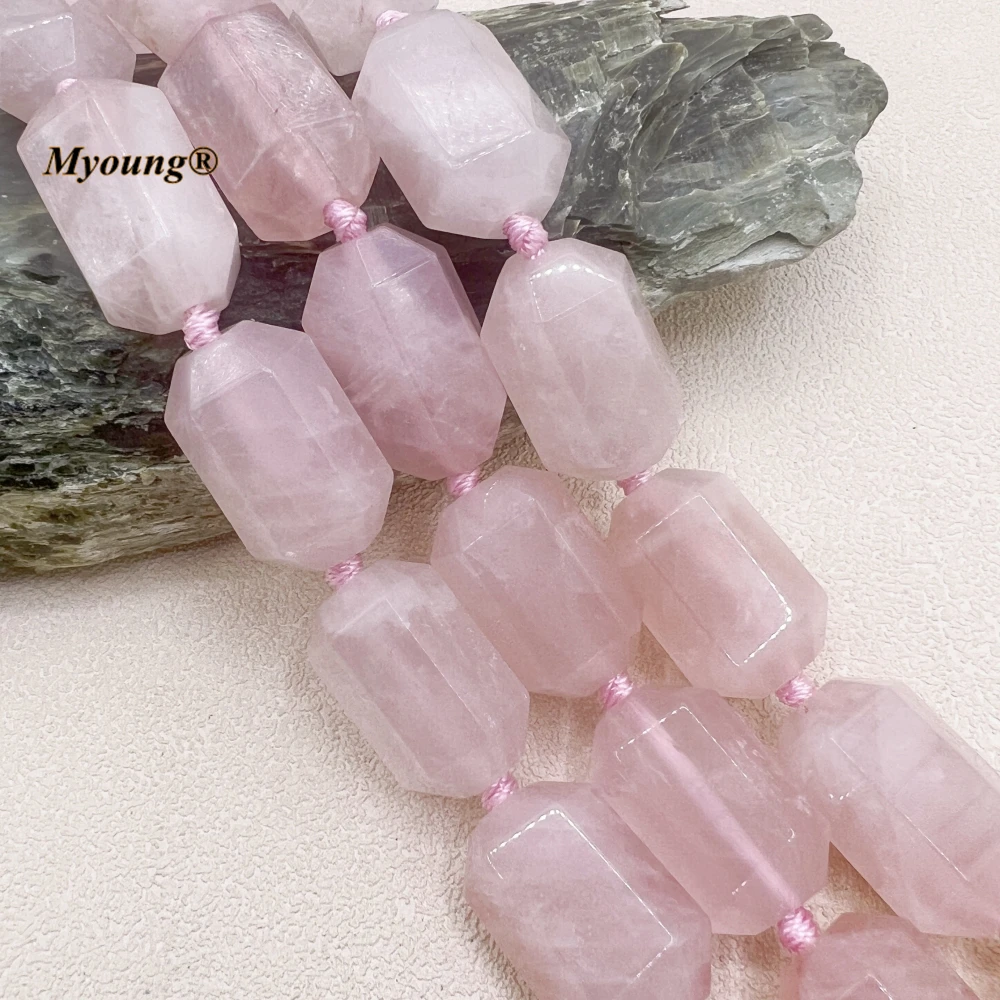 Large Faceted Natural Madagascar Rose Quartzs Crystal Cutting Nugget Beads MY230776