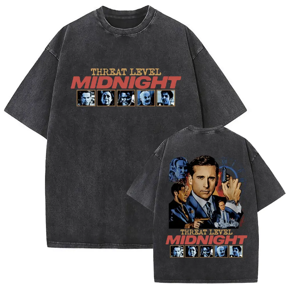 The Office Dunder Mifflin Dwight Washed T-shirt Tv Show Scranton The Electric City T Shirts Mens Gothic Rock Vintage T-Shirts