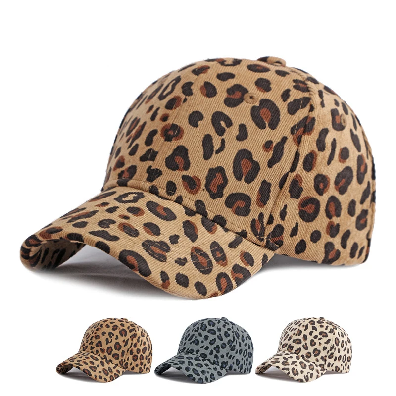 Leopard print hat for women, autumn and winter corduroy baseball cap, warm and sun protection sun hat, duckbill cap, hardtop for