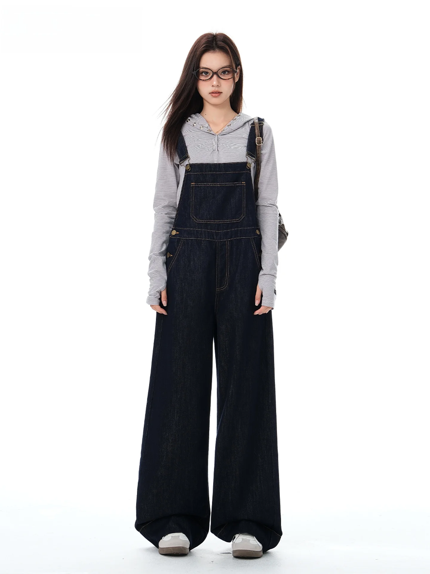 

Original Jeans Color Wide Leg Denim Overalls Women's Loose Fit Sli Spring New Arrival Anti-Aging One-Piece Pants