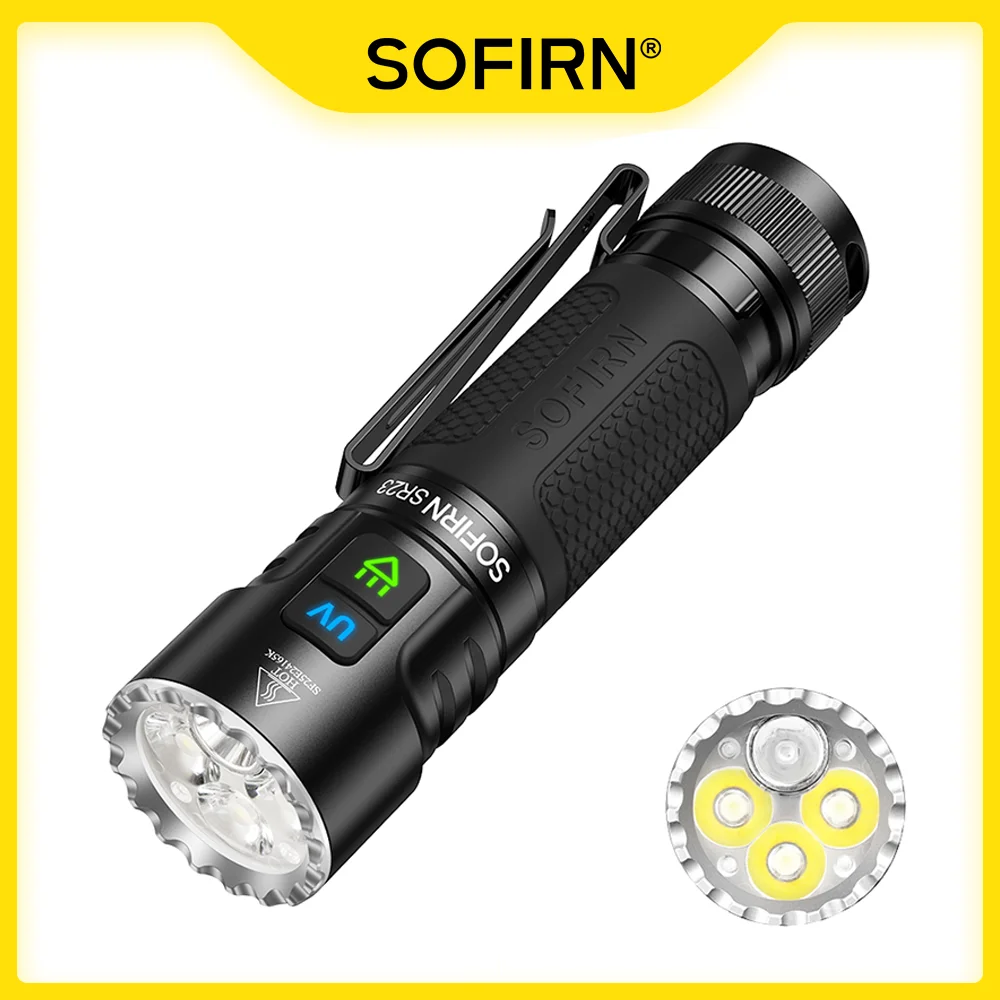 SOFIRN SR23 Dual Light Flashlight 3300lm White Floodlight & 365nm UV Light 21700 USB C Rechargeable EDC Lamp with Magnetic Tailc