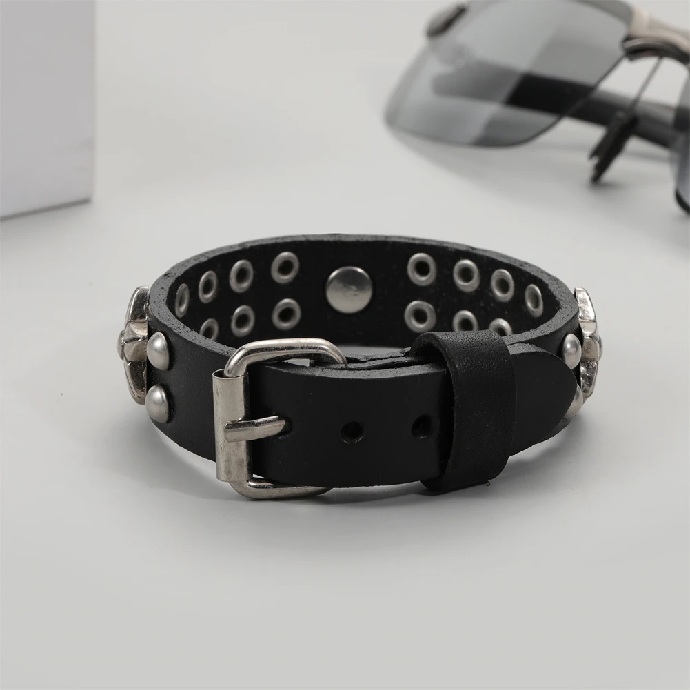 2024 Trend Jewelry Handmade Weave Genuine Leather Bracelet Men Vintage Cuff Wide Leather Star Bracelet Pulsera Hombre