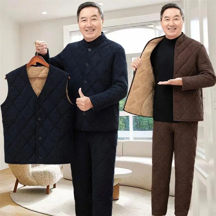 

Мужской зимний комплект из хлопкового джата и брюк Thiened Fce на подкладке Dad Sle, теплый и уютный, длинный, свободный крой, традиционный дизайн