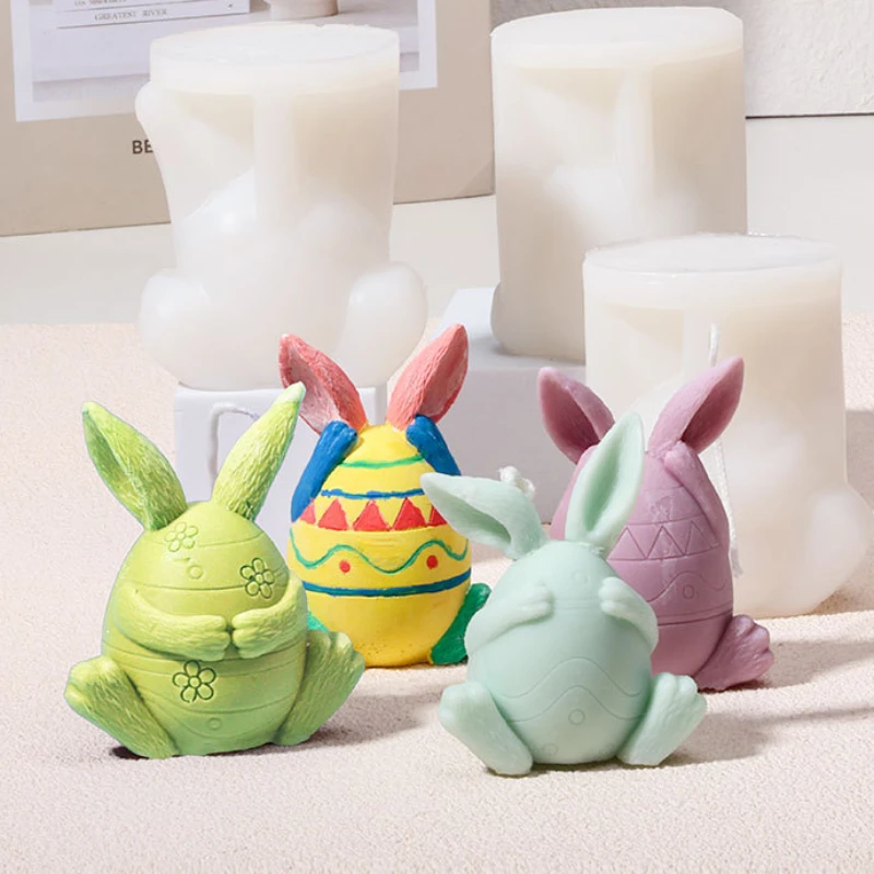 Easter Egg Bunny Candle Silicone Mold 3D Cute Rabbit Head Aroma Soap Plaster Resin Mould Candle Making Supplies Home Decor