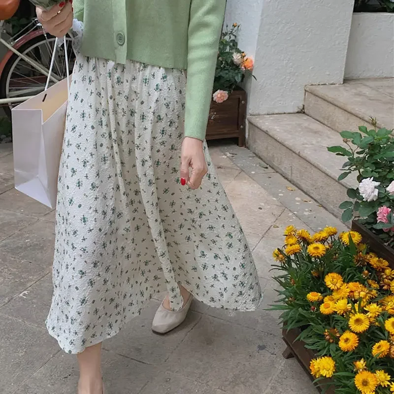 Modest Skirts for Women Kawaii Green Skirt Floral Skirt Korean Style Skirt Fairy Core Aesthetic Clothing Women\'s Long Skirts