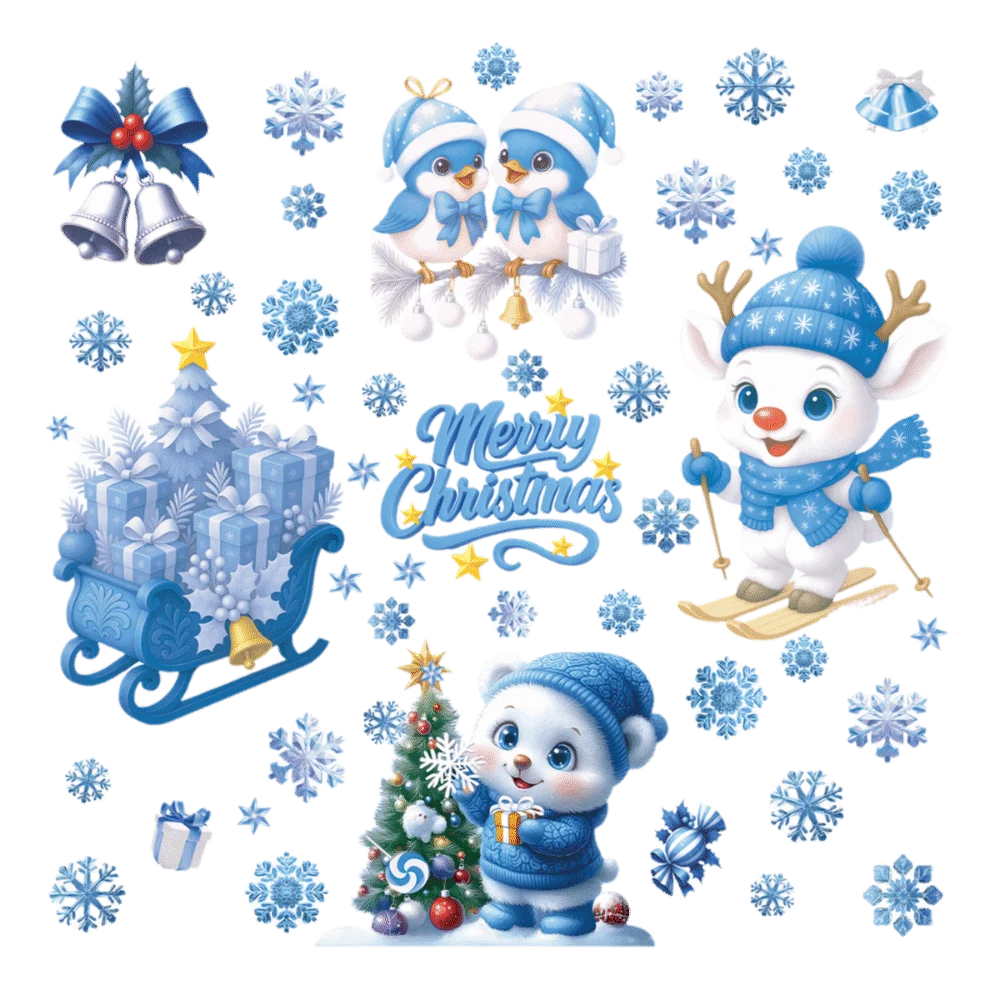 A Set PVC Christmas Window Stickers Winter Snowman Snowflake Static Electricity Stickers Creative Santa Claus Window Decorations