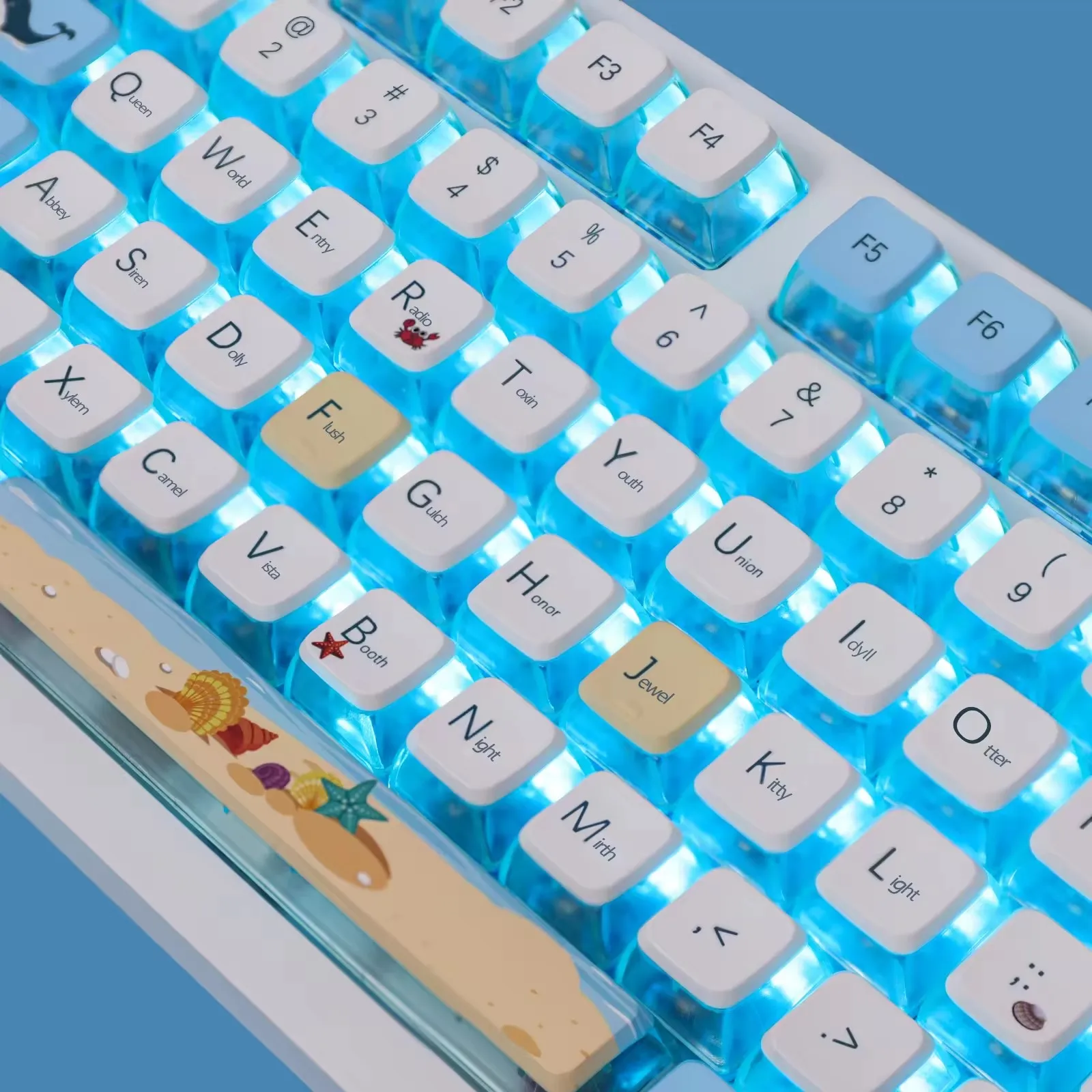 Summer Beach Ocean Pudding Transparent Keycaps Blue White Whale Keycaps PBT Double Sublimation 118-key ASA keycaps