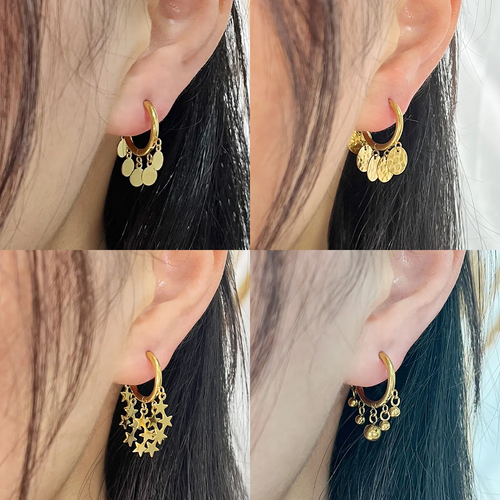 Fashion Heart Similing Face Hoop Earrings For Women Earring Stainless Steel Earrings Star Geometry Pendant Earrings Jewelry Gift