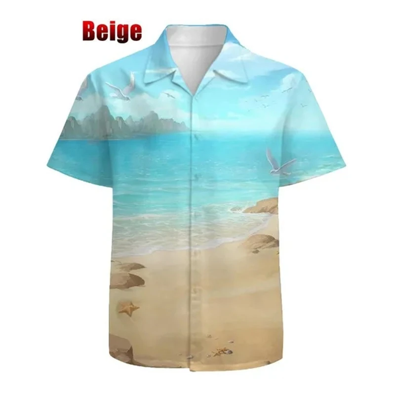 

2023 Hawaii Shirts And Natural Scenery Men's Large 3D Print Beach Retro 5xl Fashion Top Man Casual Single Breasted Short Sleeve