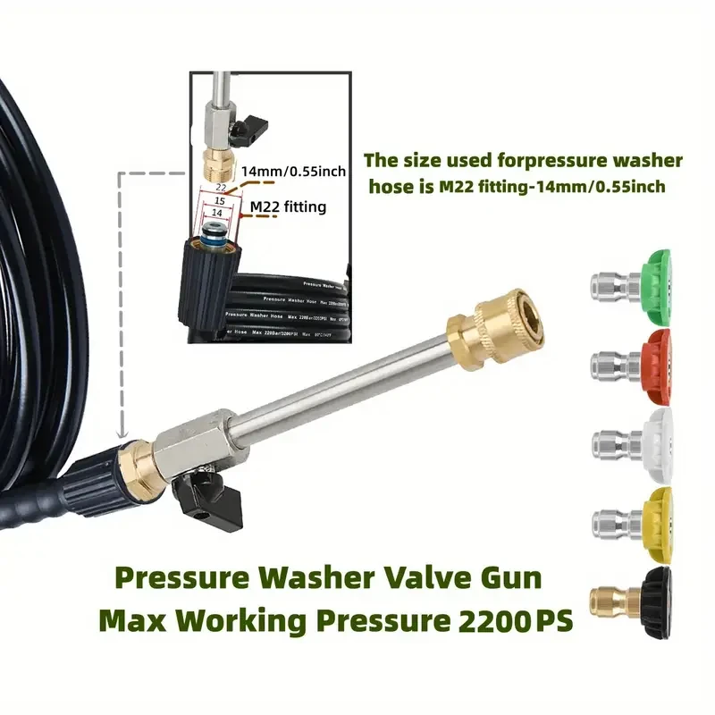 High Pressure Washer Ball Valve Gun, 2200PSI, 1/4 Inch Quick Connect Plug, M22-14mm Hose, with Valve Wand for Power Washer