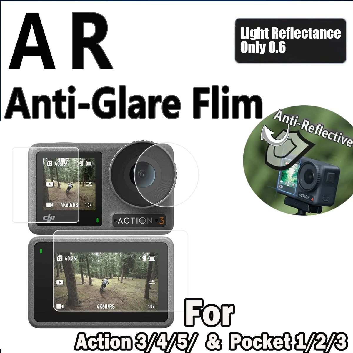 Anti Reflective Coating AR Film For DJI Osmo Action 3 4 5 Pro Pocket 1 2 3 Screen Protector Lens Front Rear Camera Accessories