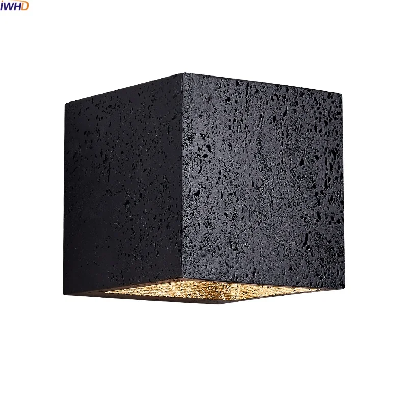 

IWHD Wabi Sabi LED Wall Lamps Art Black Travertine Stone Living Room Bathroom Stair Wall Light Lighting Fixture Lampara Pared
