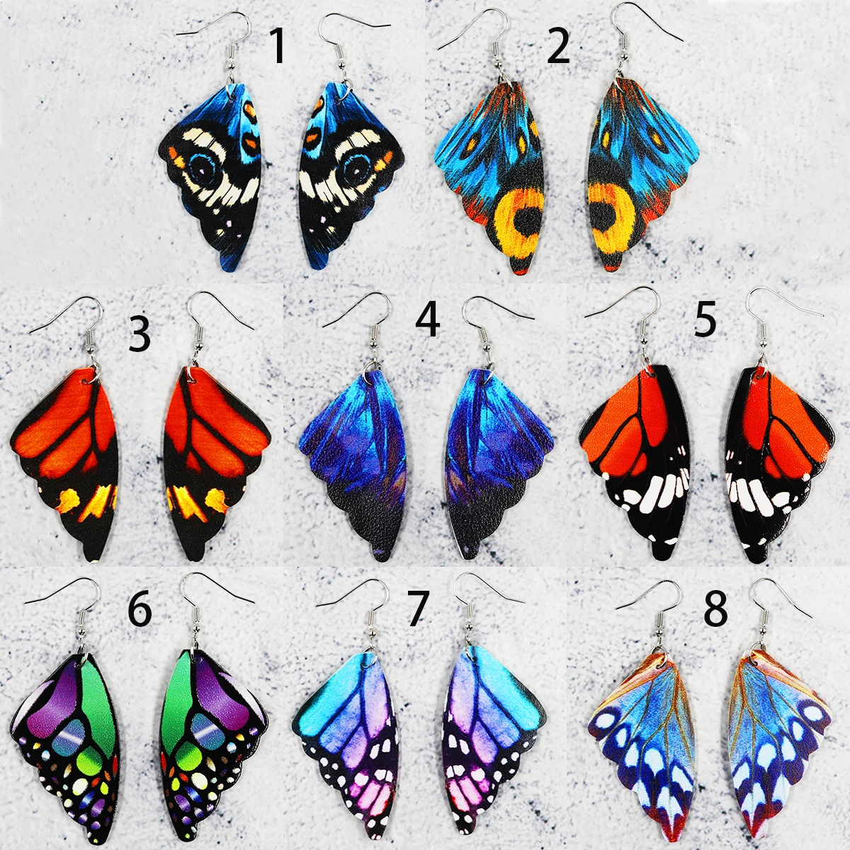 Butterfly leather earrings bionic butterfly wings butterfly pattern symmetrical double-sided printing earrings fashion gift