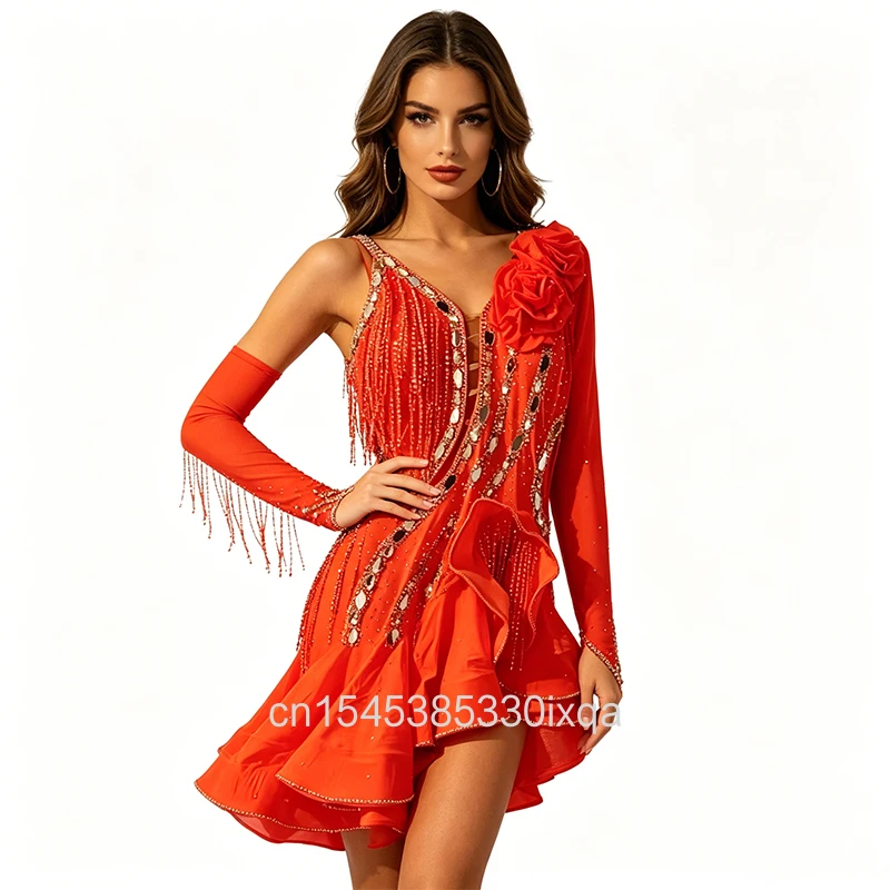 Latin Dance Dress Women's Customsized Rumba Chacha Tango Performance Professional Costumes Adults and Children Latin Dresses New
