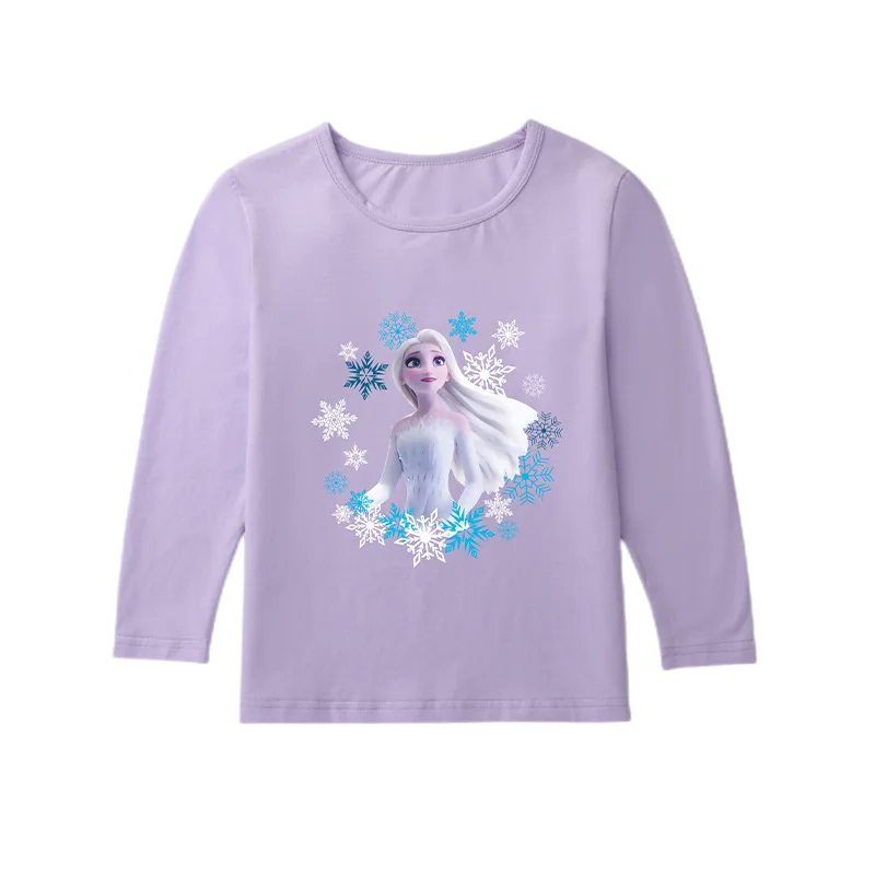 Children's Base T-Shirt Ice and Snow Princess Elsa Girls' Round Neck T-Shirt Spring and Autumn Thin Style Girls' Long Sleeved U