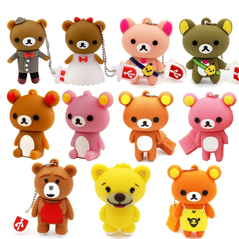 JASTER Brown Bear USB Flash Drive 64GB Free Key Chain Memory Stick 32GB Cute Cartoon Pendrive 16GB Gifts for Kids USB Stick 8GB