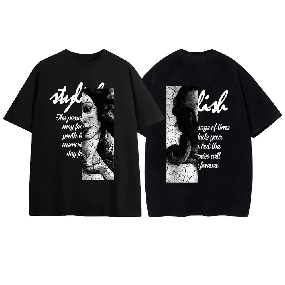 

Летняя мужская и женская уличная богиня Статуя Тур Графическая хлопковая футболка с короткими рукавами Harajuku Y2K Повседневная уличная одежда Модные футболки