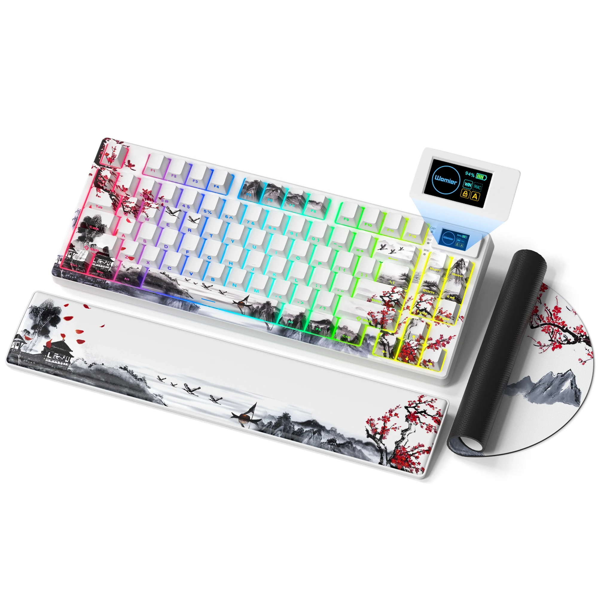 Womier SK80 PRO Red Plum Hot Swap Mechanical Keyboard 3-Modes Wireless Gasket RGB Gaming Keyboard with Color Display for Win/Mac