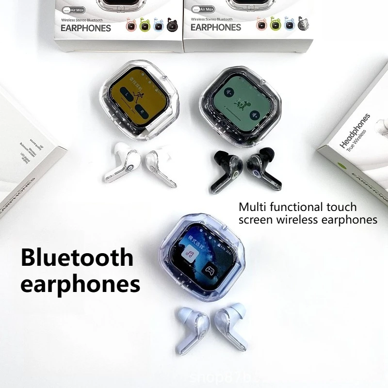 سماعات أذن لاسلكية متوافقة مع تقنية البلوتوث، سماعات أذن ذكية تعمل باللمس وشاشة ملونة HIFI للحد من الضوضاء سماعات رأس ستيريو