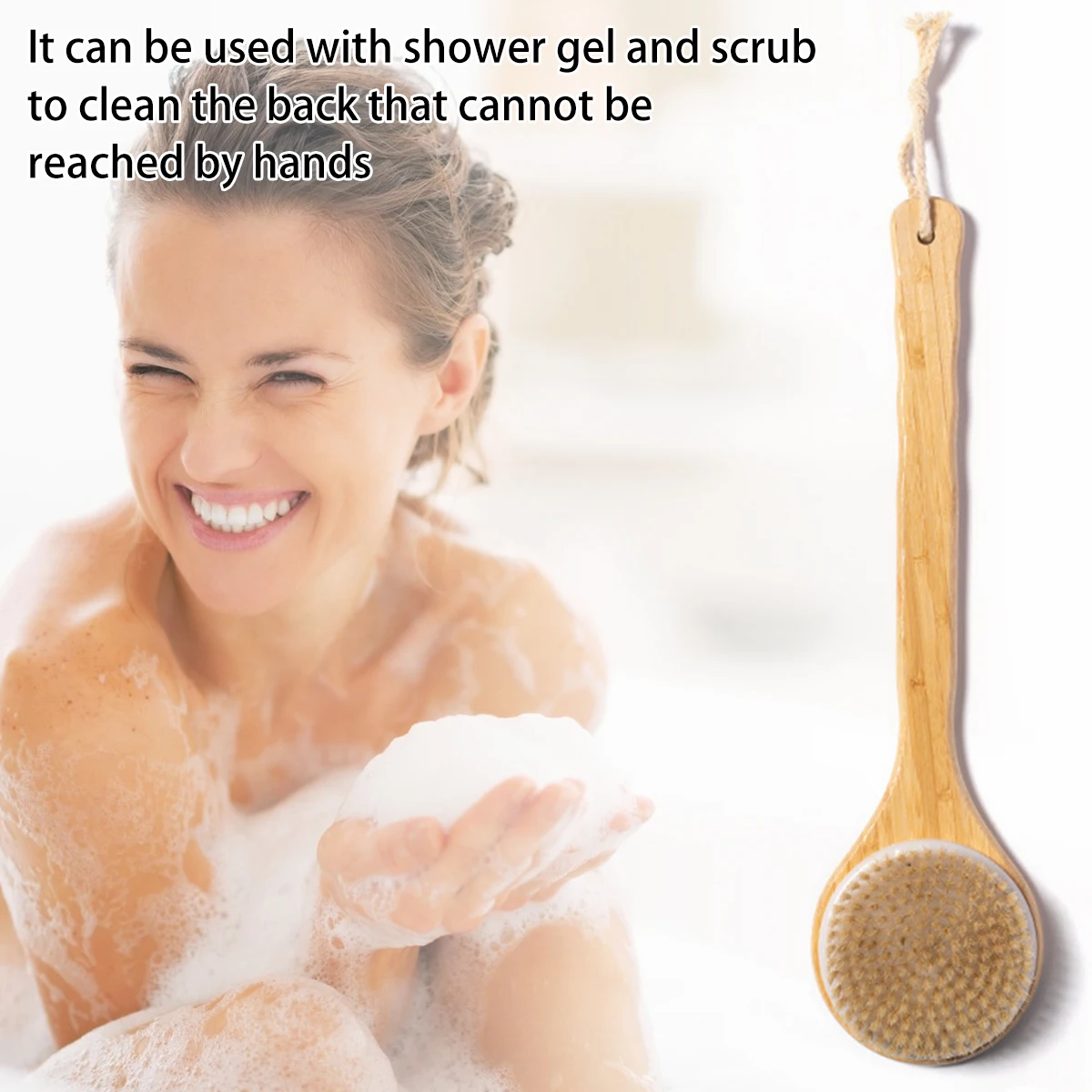 Natural Bristle Long Handle Bath Brush Soft Hair Bath Brush Bathroom Body Brushes Mud Back Scrubber Shower Massage Brush