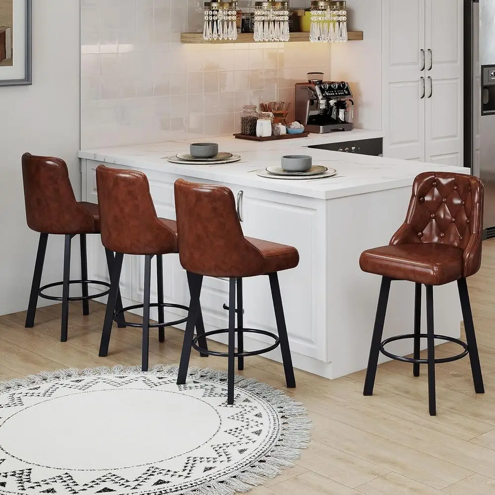 

Set of 4, 26 Counter Height Bar Stools with Backrest and Footrest, Metal Legs, Faux Leather Upholstery for Kitchen Island, Dinin