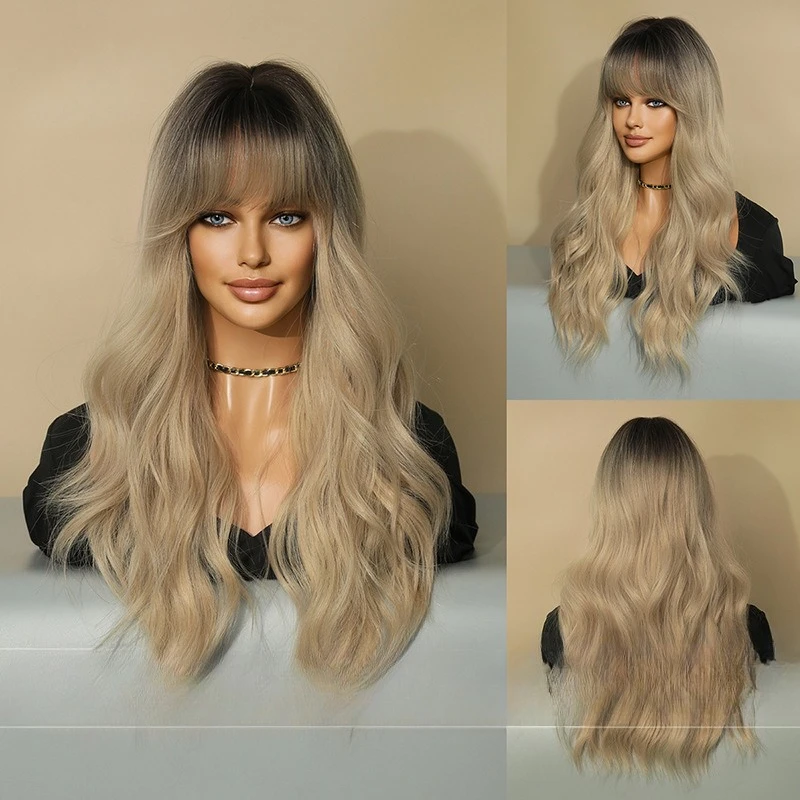 شعر مستعار نسائي أشقر طويل مجعد، شعر مموج كبير، صوف بني منفوش، شعر طويل مجعد #5