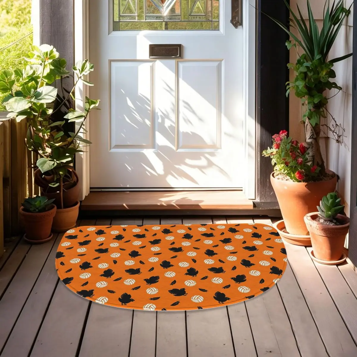 Haikyuu Karasuno Volley Crows Flannel Half Round Doormat Non Slip Bathroom Mat Absorbent Floor Carpet for Laundry Room Bathroom