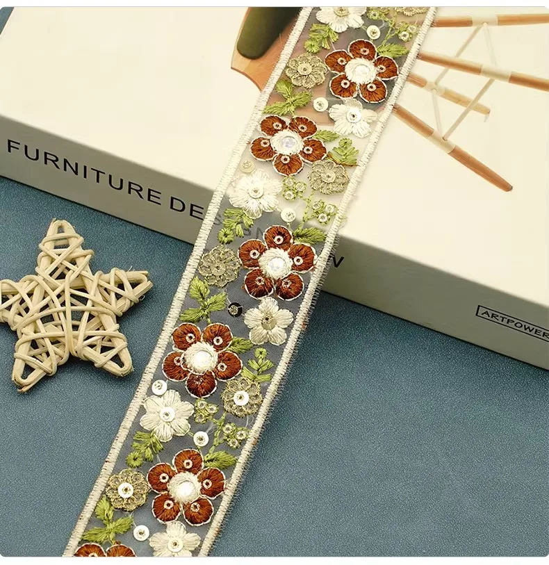 5yard sequin Flower embroidery Lace trim,handmade DIY Clothing cuffs,collar accessories Lace Ribbon