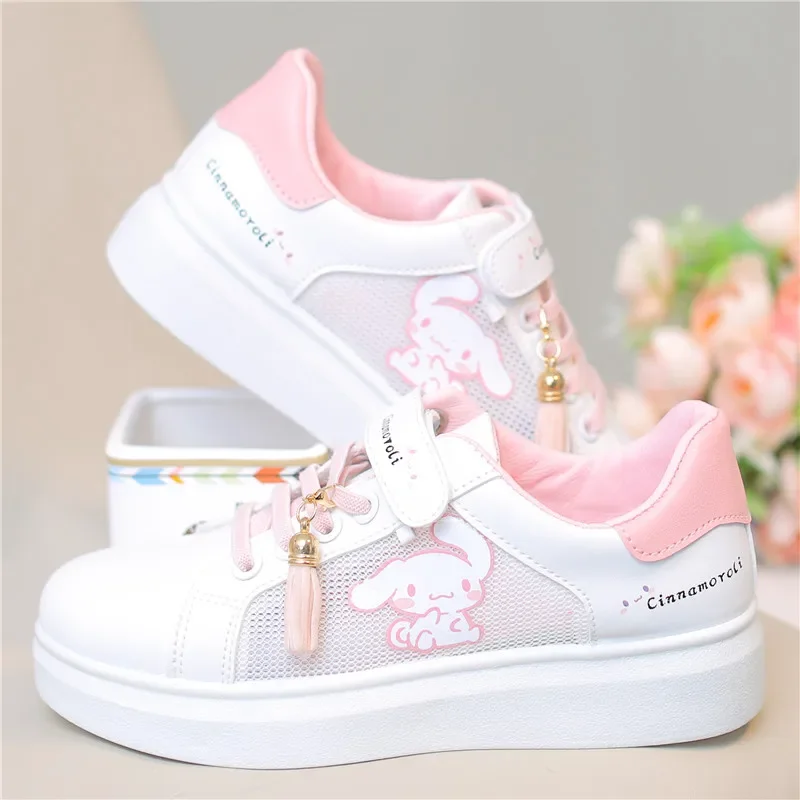 Sanrios Cinnamoroll Sneakers Cartoon Mesh BoardUp Skateboard Flat Outdoor Comfortable Running Sports Shoes Tennis Jogging Sneak